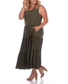 White Mark Maternity Plus Size Scoop Neck Tiered Midi Dress In Olive