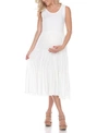 White Mark Maternity Plus Size Scoop Neck Tiered Midi Dress In White