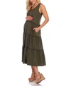 White Mark Maternity Plus Size Scoop Neck Tiered Midi Dress In Olive