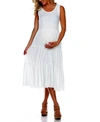 White Mark Maternity Plus Size Scoop Neck Tiered Midi Dress In White