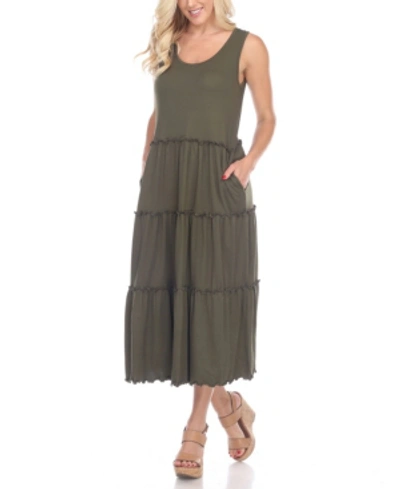 White Mark Women's Scoop Neck Tiered Midi Dress In Olive
