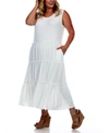 White Mark Maternity Plus Size Scoop Neck Tiered Midi Dress In White