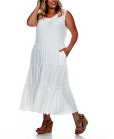WHITE MARK PLUS SIZE SCOOP NECK TIERED MIDI DRESS