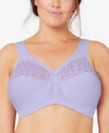 Glamorise Women's Full Figure Plus Size Magiclift Cotton Wirefree Support Bra 1001 In Purple