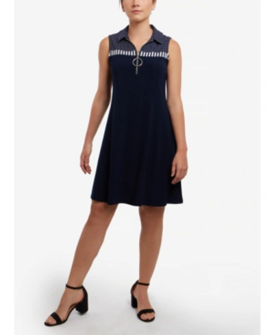 Msk Polka-dot Sleeveless Dress In Navy Blue