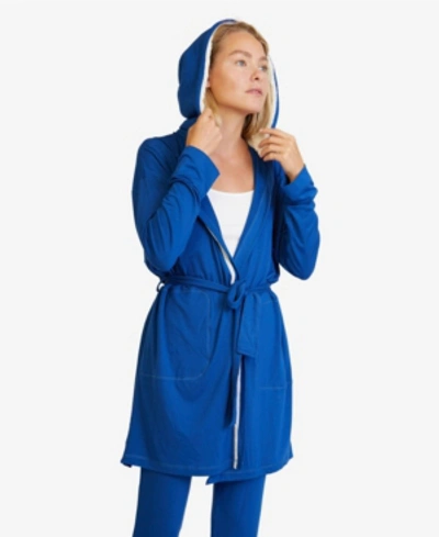 Nine Space Women's Hooded Jersey Robe And Pants Loungewear In Navy