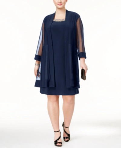 R & M Richards Plus Size Shift Dress And Jacket In Blue