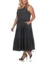 White Mark Maternity Plus Size Scoop Neck Tiered Midi Dress In Gray
