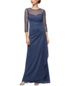 Alex Evenings Illusion Lace Beaded Detail A-line Gown In Wedgewood Blue