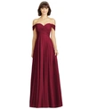Dessy Collection Off-the-shoulder Criss Cross Back Trumpet Gown In Burgundy
