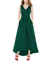 Alfred Sung Sleeveless Pleated Skirt High Low Dress With Pockets In Hunter Green
