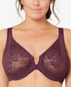 Glamorise Women's Full Figure Wonderwire Front Close Stretch Lace Bra With Narrow Set Straps 9246 In Wine