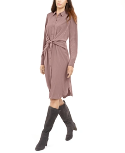 Alfani Tie-front Shirtdress, Created For Macy's In Pottery Clay
