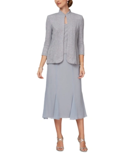 Alex Evenings Metallic-knit Dress And Jacket In Silver