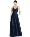 Alfred Sung V-neck Full Skirt Satin Maxi Dress In Midnight