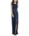Dessy Collection Soho Metallic Column Gown In Midnight Blue