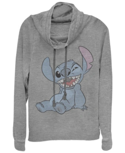 Fifth Sun Juniors Disney Lilo Stitch Halftone Stitch Fleece Cowl Neck Sweatshirt In Gray Heather