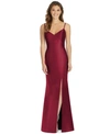Alfred Sung V-neck Spaghetti-strap Sateen Twill Gown Bridesmaid Dress With Slit In Burgundy