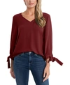 Cece Tie Sleeve Top In Claret Red