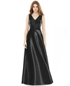 Alfred Sung Sleeveless A-line Satin Dress With Pockets In Black