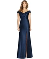 Alfred Sung Off-the-shoulder Draped Wrap Satin Maxi Dress In Midnight