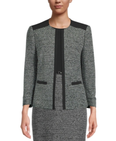 Kasper Plus Size Collarless Tweed Jacket In Gray