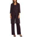R & M Richards Petite 3-pc. Sequined-lace Jacket, Top & Pants In Plum