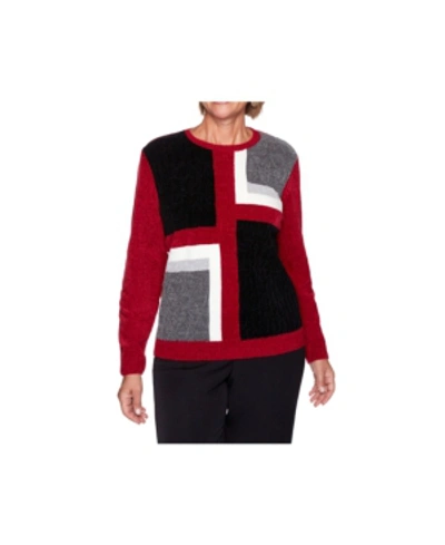 Alfred Dunner Women's Plus Size Classics Patchwork Sweater In Red