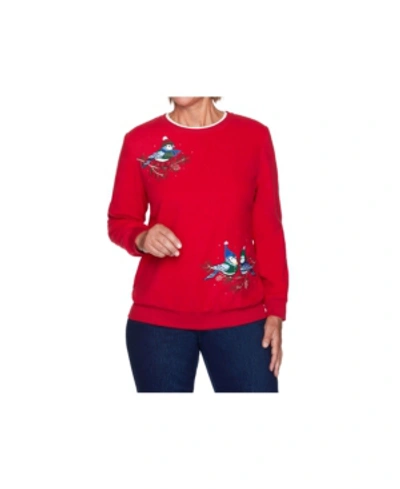 Alfred Dunner Women's Bluebird Embroidered Sweatshirt In Red