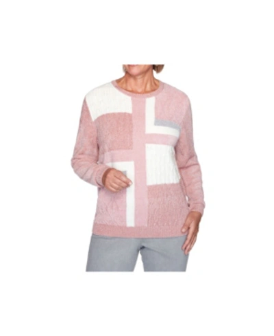 Alfred Dunner Women's Plus Size Classics Patchwork Sweater In Tearose