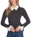 Cece Imitation Pearl Peter Pan Collar Cotton Sweater In Heather Grey