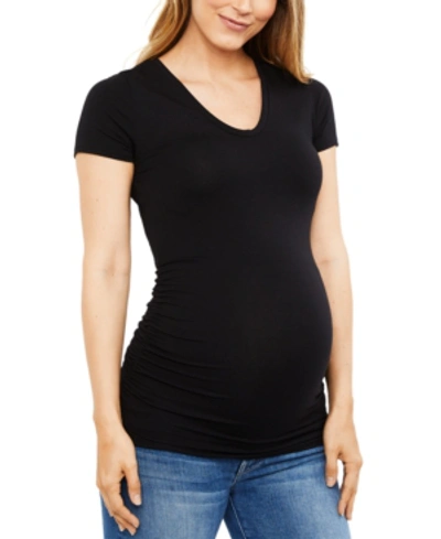 A Pea In The Pod Luxe Side Ruched V-scoop Maternity T Shirt In Black