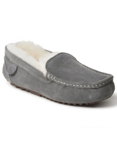Dearfoams Fireside By Women's Mel Genuine Shearling Moccasin Slipper In Grey