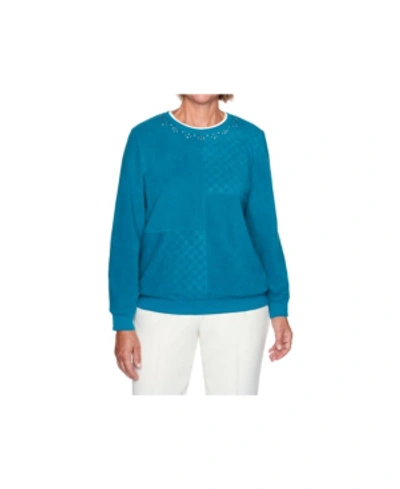 Alfred Dunner Women's Solid Anti-pill Sweatshirt In Jade