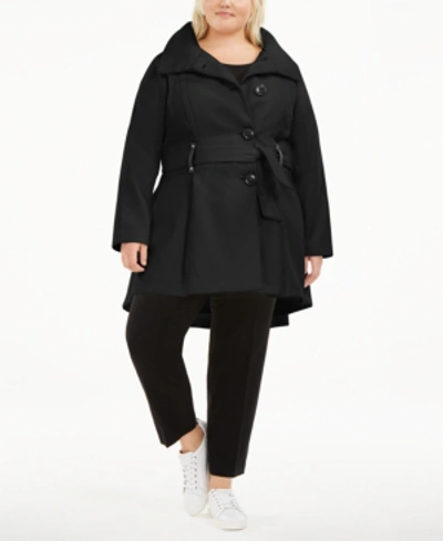 Madden Girl Juniors' Plus Size Skirted Belted Coat, Created For Macy's In Black