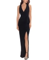 BETSY & ADAM RUFFLED V-NECK GOWN