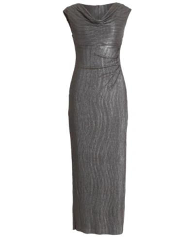 Connected Textured Metallic Gown In Mushroom Gray