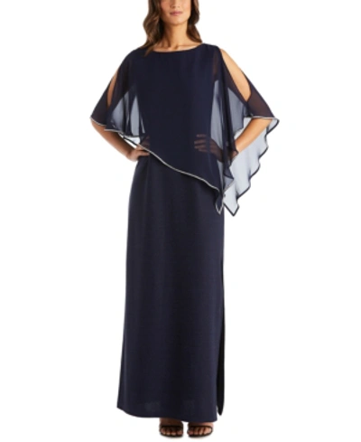 R & M Richards Rhinestone-edge Cape Gown In Navy