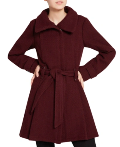 Madden Girl Juniors' Asymmetrical Belted Wrap Coat, Created For Macy's In Merlot
