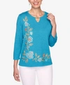 ALFRED DUNNER WOMEN'S COLORADO SPRINGS FLORAL ASYMMETRIC EMBROIDERY SWEATER