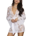 ICOLLECTION ICOLLECTION WOMEN'S ALL OVER SCALLOPED LACE SHEER LINGERIE WRAP ROBE