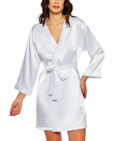 Icollection Women's Marina Lux 3/4 Sleeve Satin Lingerie Robe In White