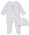 LITTLE ME BABY BOYS OR BABY GIRLS WELCOME TO WORLD FOOTED COVERALL AND HAT, 2 PIECE SET