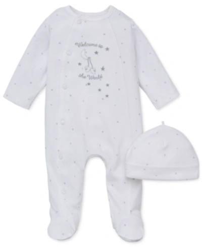 Little Me Baby Boys Or Baby Girls Welcome To World Footed Coverall And Hat, 2 Piece Set In White