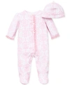 LITTLE ME BABY GIRLS DAMASK FOOTED COVERALL AND HAT, 2 PIECE SET