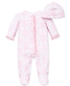 Little Me Baby Girls Damask Footed Coverall And Hat, 2 Piece Set In Pink Multi