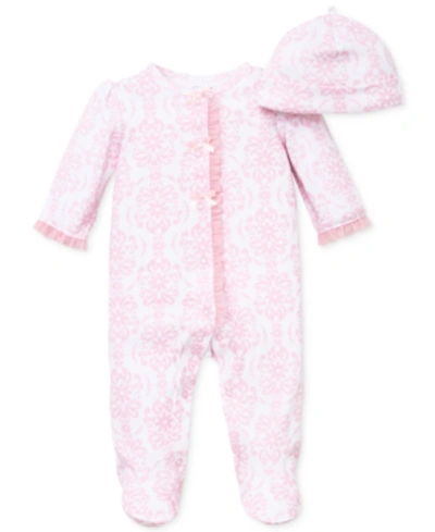 Little Me Baby Girls Damask Footed Coverall And Hat, 2 Piece Set In Pink Multi