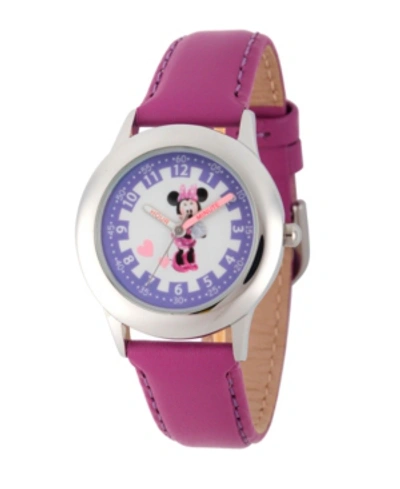 Ewatchfactory Kids' Disney Minnie Mouse Girls' Stainless Steel Time Teacher Watch In Purple
