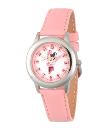 Ewatchfactory Kids' Disney Minnie Mouse Girls' Stainless Steel Time Teacher Watch In Pink