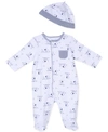 LITTLE ME BABY BOYS PUPPY TOILE COVERALL AND HAT, 2 PIECE SET